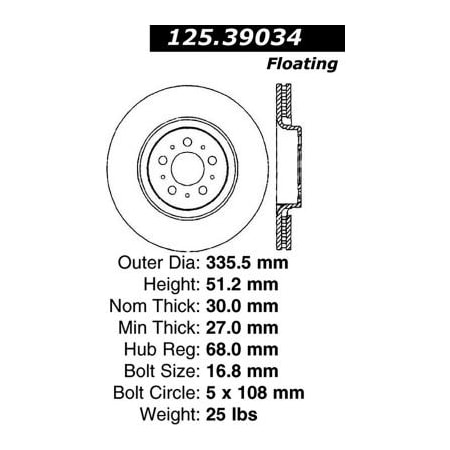 Centric Centric Premium High Carbon Alloy Brake Rotor, Centric Parts 125.39034 125.39034